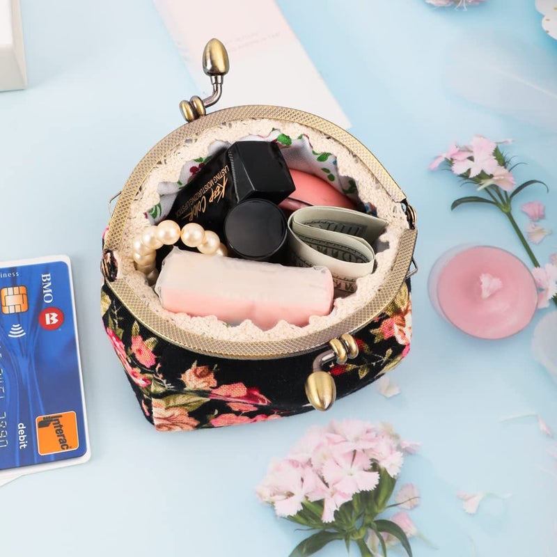 Oyachic Floral Coin Purse,Cute Flower Change Purse,Vintage Wallet with Clasp,Coin Holder Pouch for Woman Girls - Image 5